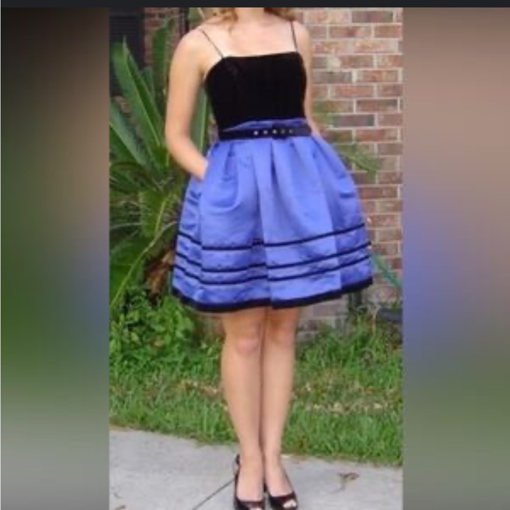 Vintage Betsey Johnson Velvet Bodice And Blue Sateen Skirt One-Piece Dress Rare
